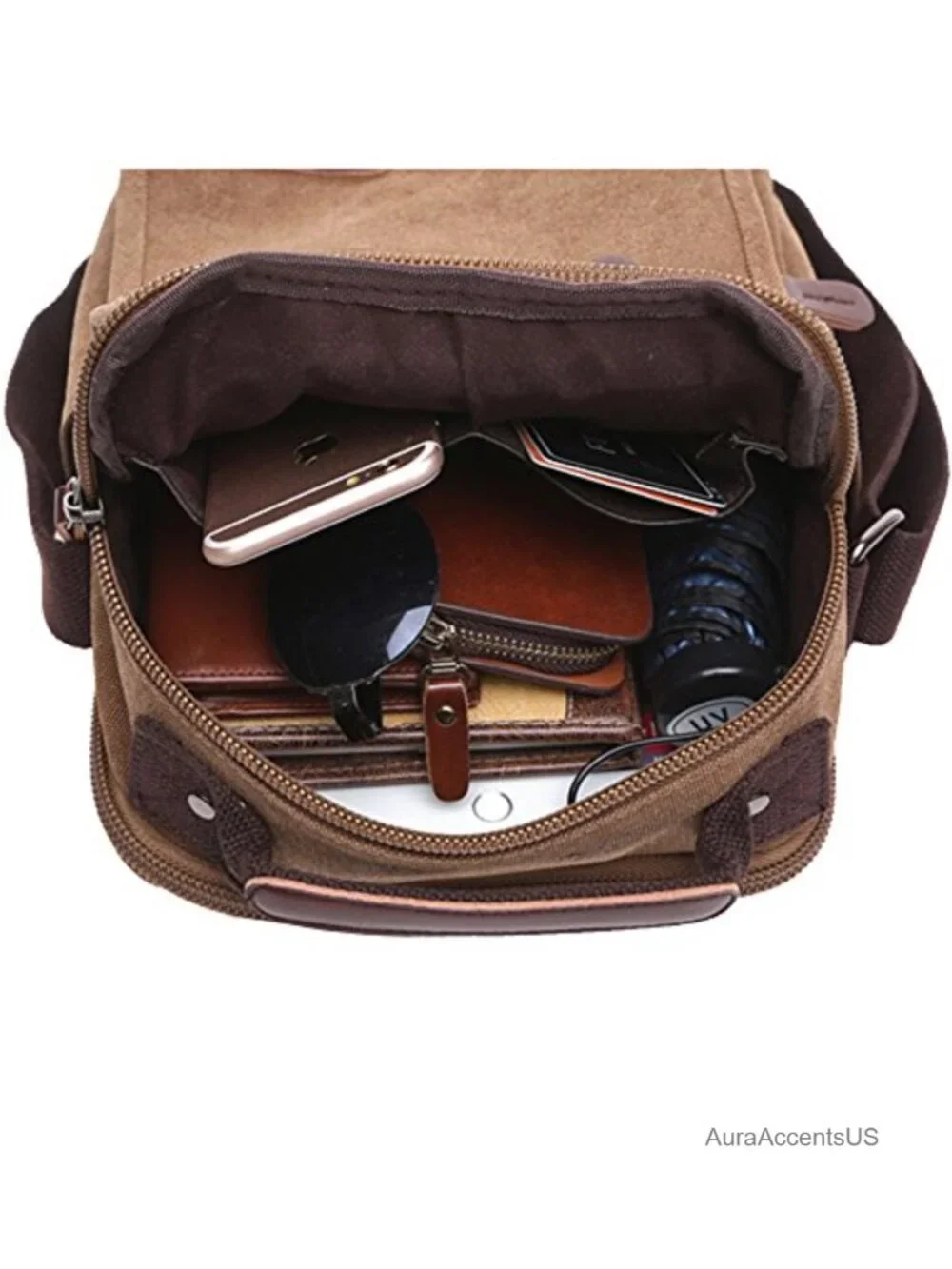Small Canvas Messenger Bag Crossbody Shoulder Bag with 9 Pockets